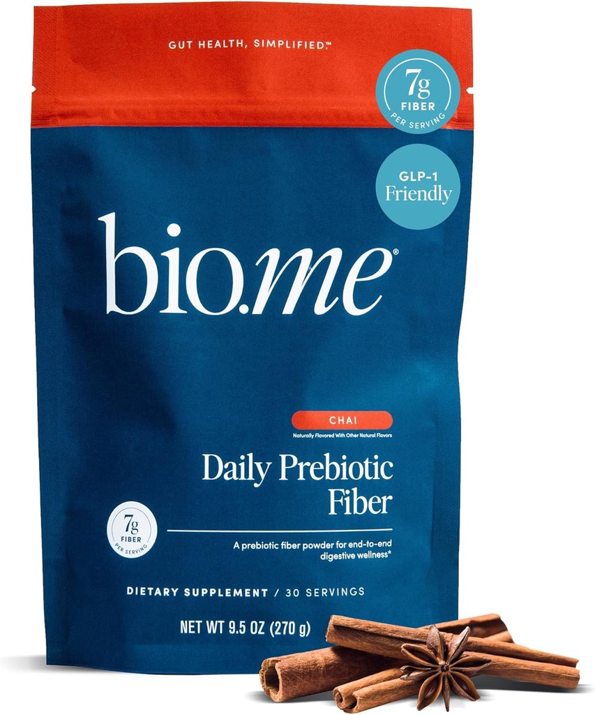 Daily Prebiotic Fiber Powder Chai - 7g Per Serving - Soluble & Insoluble Fiber Supplement Powder for Women & Men - Digestive Health & Gut Health - GLP-1 Friendly, Sugar Free - 30 Servings