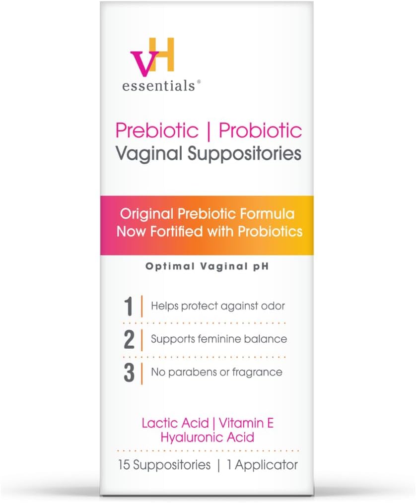 vH essentials Prebiotic PH Balanced Vaginal SuppositoriesBox, Original Version, 15 Count