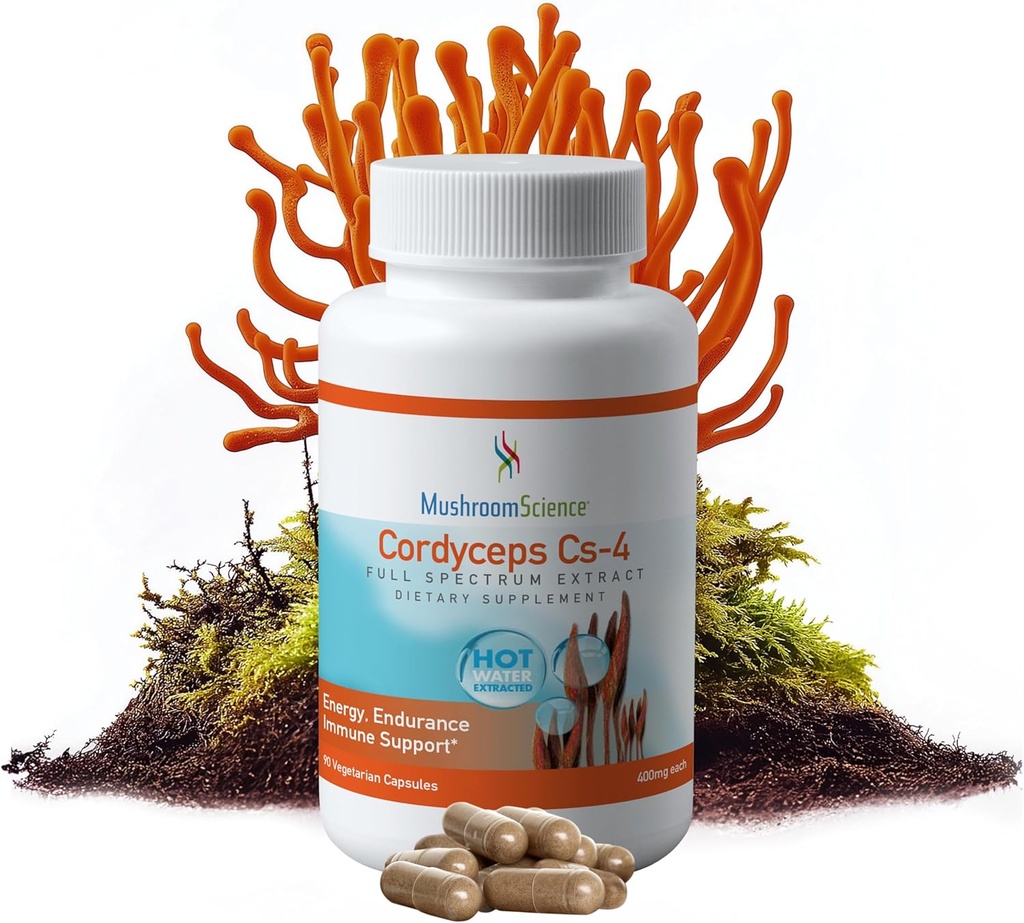 Mushroom Science Cordyceps CS-4 Capsules, Full Spectrum Extract for Health, Energy & Endurance, Hot Water Extracted, Vegetarian, 400mg, 90 CT