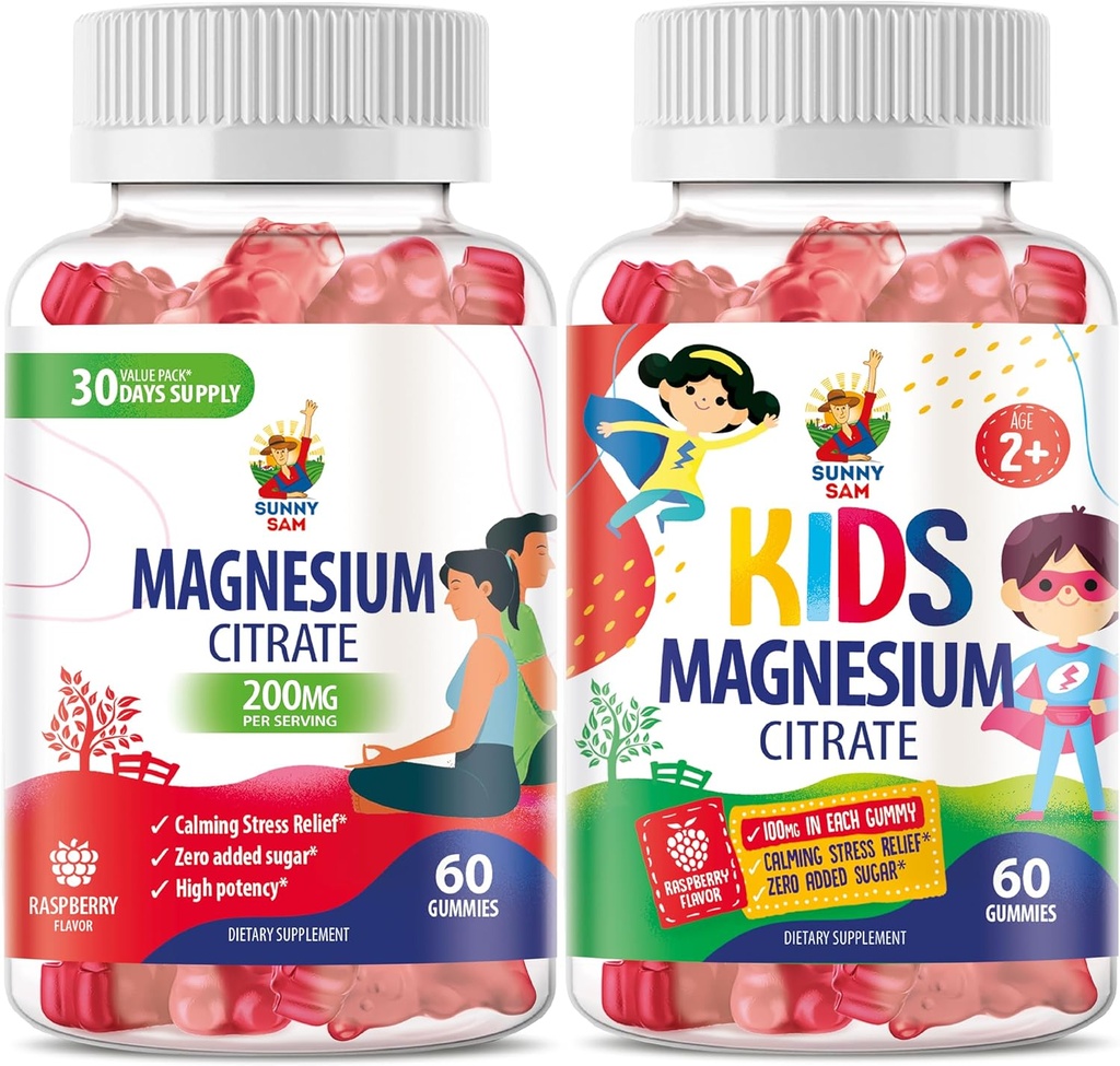 SUNNY SAM Magnesium Gummies for Kids & Adults - 200mg - Calm Magnesium Chews - Magnesium Citrate Chewable Supplement for Mood & Muscle Support