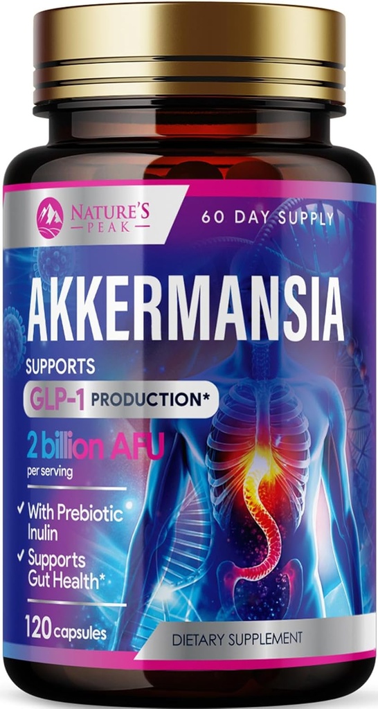 Akkermansia Probiotic Supplement - 2 Billion AFU GLP-1 Supplement with Prebiotic Fiber - Akkermansia Muciniphila GLP-1 Probiotics for Women & Men - Digestive, Gut & Immune Support - 120 Capsules