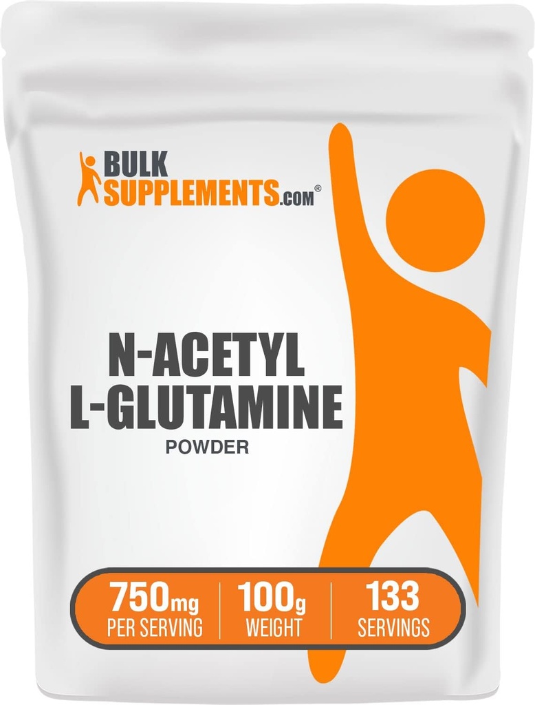 BulkSupplements.com N-Acetyl L-Glutamine Powder - Glutamine Supplement, L Glutamine Powder, Gut Health & Recovery - Gluten Free, 750mg per Serving, 100g (3.5 oz) (Pack of 1)