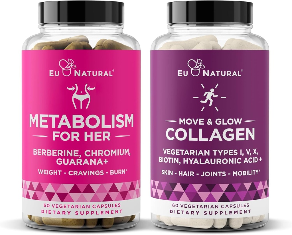 Eu Natural Metabolism for Her and Move & Glow Collagen Bundle - Support for Metabolism and Skin & Joint Health