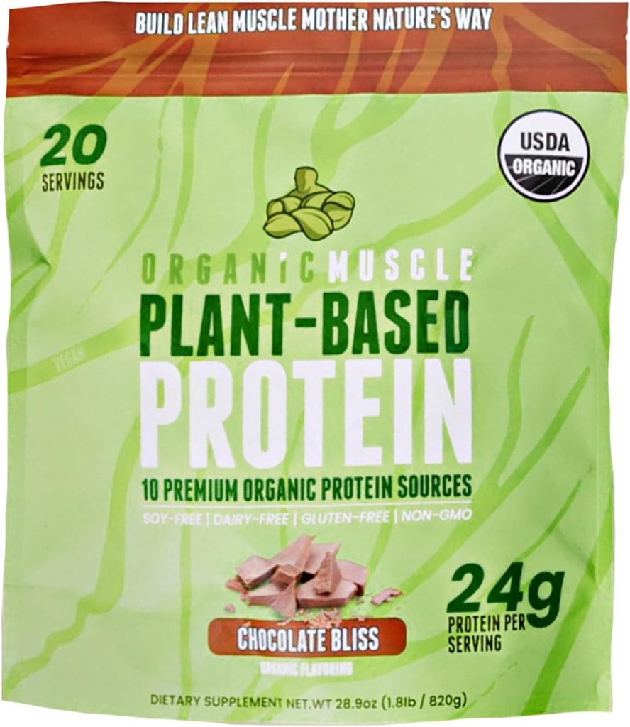Organic Vegan Protein Powder - Plant Based Chocolate Protein Powder with Pea, Hemp, Brown Rice, Chia Seed & Amino Acids - Low Calorie for Muscle Growth & Speed Recovery by Organic Muscle