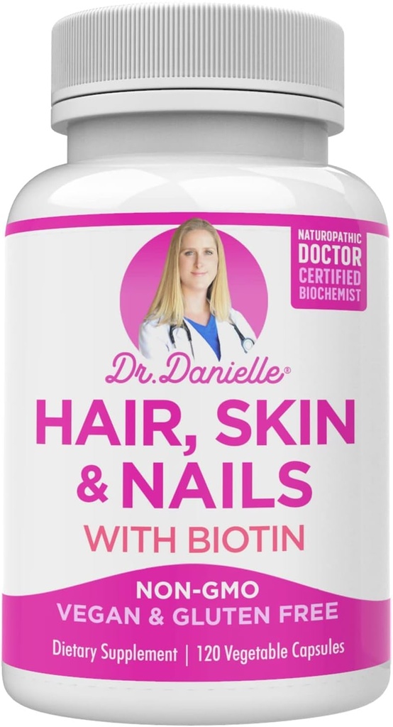 Doctor Danielle Hair Skin and Nails Vitamins for Women and Men– Biotin 5000 mcg Supplement to Support Normal Hair Growth and Glowing Skin, Organic Coconut Water, Rice Phytoceramides