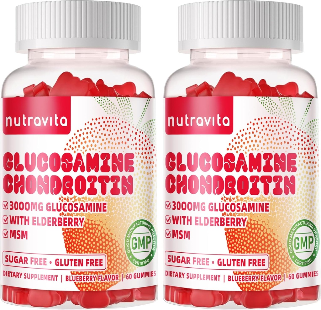 Glucosamine Chondroitin Gummies with MSM & Elderberry Extra Strength - Joint Support, Antioxidant Immune Support Supplement for Adults, Men & Women.120 Strawberry Chews
