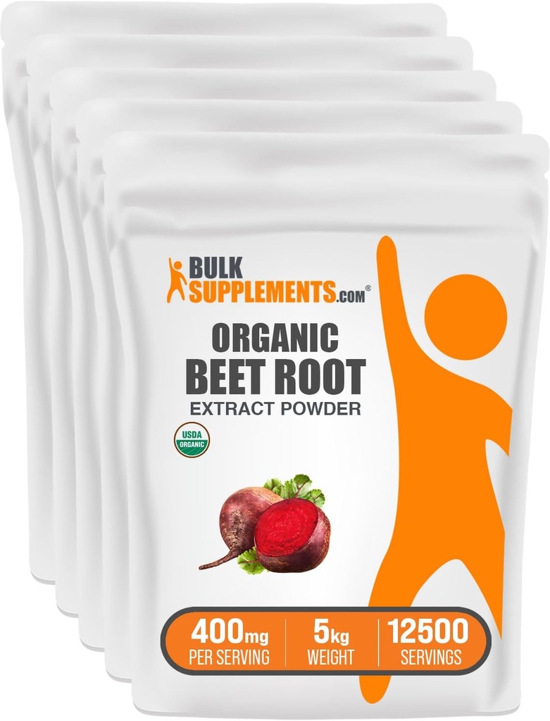 BulkSupplements.com Organic Beet Root Extract Powder - Organic Beet Root Powder, Superfood Supplement - Vegan & Gluten Free, 400mg per Serving, 1kg (2.2 lbs) (Pack of 5)