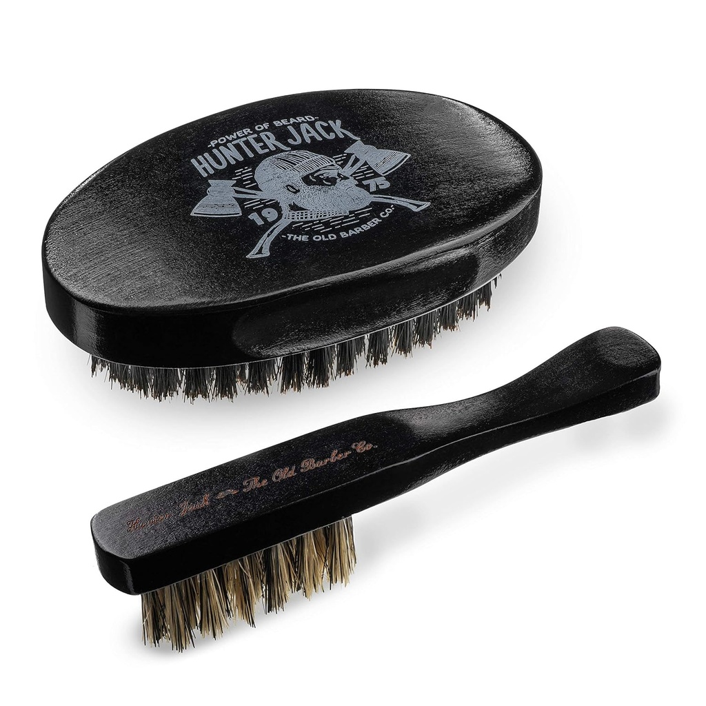Beard Brush for Men - Natural Boar Bristle Beard Brush Kit - Mustache Brush for Men - Premium Grooming Set by Hunter Jack