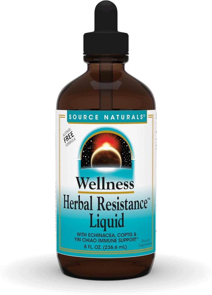 Source Naturals Wellness Herbal Resistance Liquid - Immune System Support with Echinacea, Coptis & Yin Chiao - 8 Fluid oz