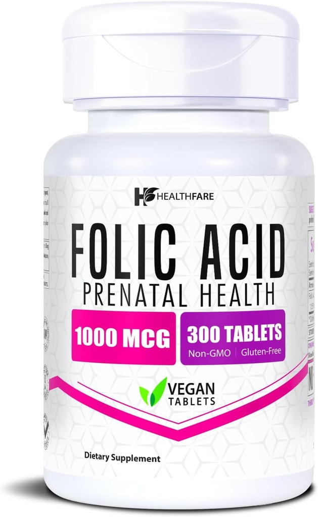 Folic Acid 1000mcg | 300 Veg Tablets | Vitamin B9 | Gluten-Free | Non-GMO | Made in USA