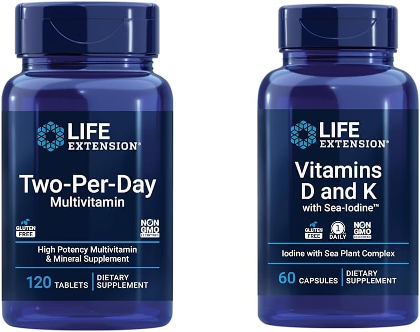 Life Extension Two-Per-Day High Potency Multi-Vitamin & Mineral Supplement - Vitamins, Minerals & Vitamins D and K with Sea-Iodine, Vitamin D3, Vitamin K1 and K2, Iodine