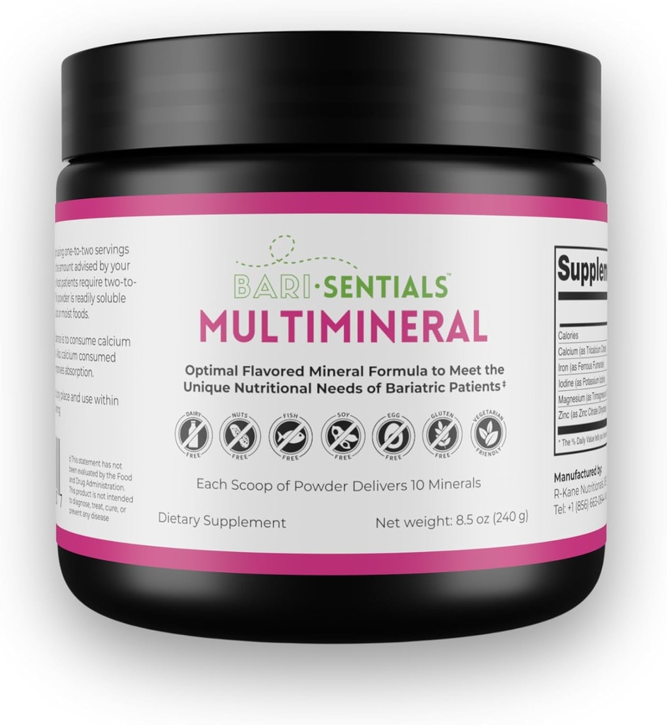 Barisentials Bariatric Multimineral Supplement- Post-Bariatric Surgery Support- Easy-to-Dissolve Mineral Powder- Strawberry Lemonade Flavored Drink- 240g
