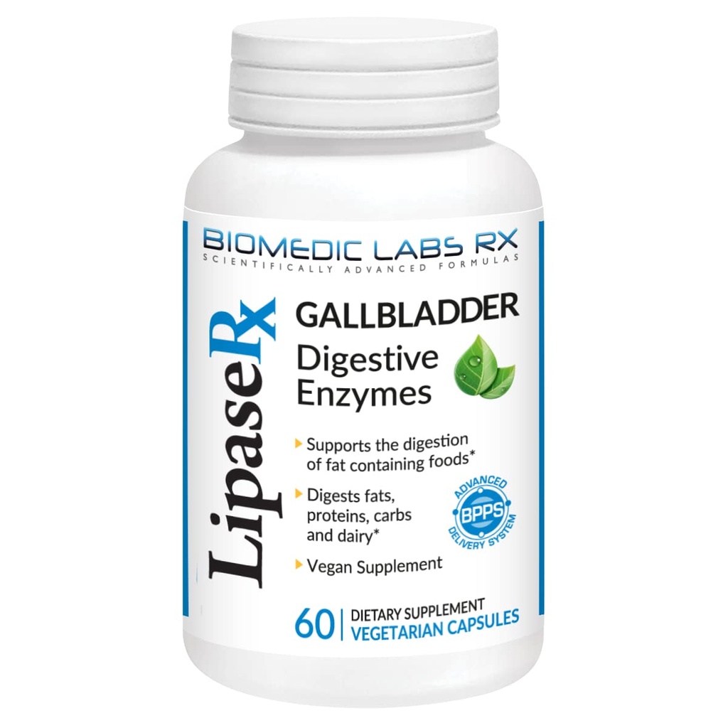 Gallbladder Formula, Lipase, Protease and Amylase Digestive Enzymes to Reduce Bloating - Vegetarian Formula, 60 Veg Capsules