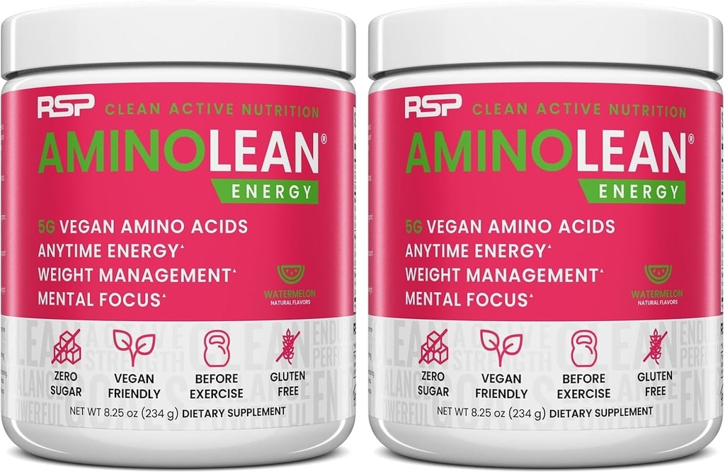 RSP NUTRITION AminoLean Pre Workout Powder, Amino Energy & Weight Management with BCAA Amino Acids & Natural Caffeine, Preworkout Boost for Men & Women, 30 Serv (Pack of 2)