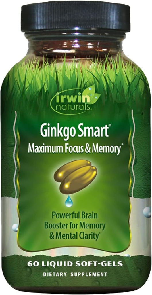 [BRSWYZAYDEPAOEQY] Irwin Naturals Ginkgo Smart Powerful Nootropic Brain Booster - Supports Maximum Memory, Focus & Mental Clarity with DMAE, Clubmoss, Choline & Acetyl L-Carnitine - 60 Liquid Softgels
