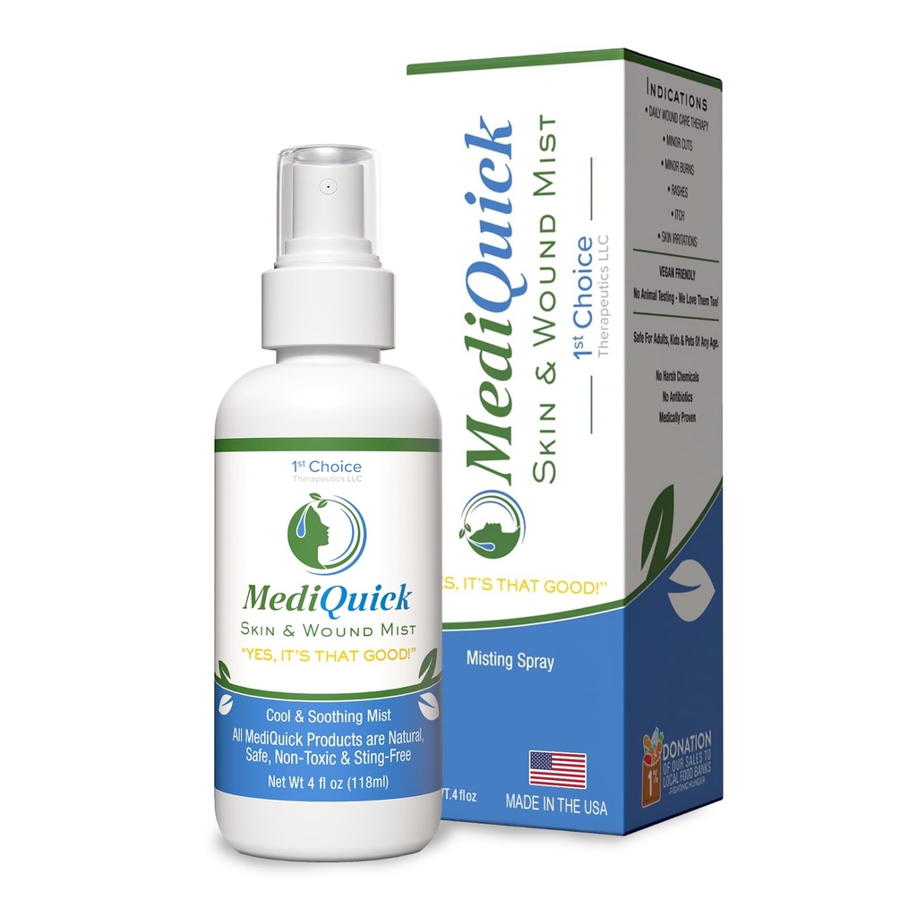 MediQuick Hypochlorous Acid Spray Mist, Antiseptic Spray for Skin & Wound Care, No-Sting, 4 oz