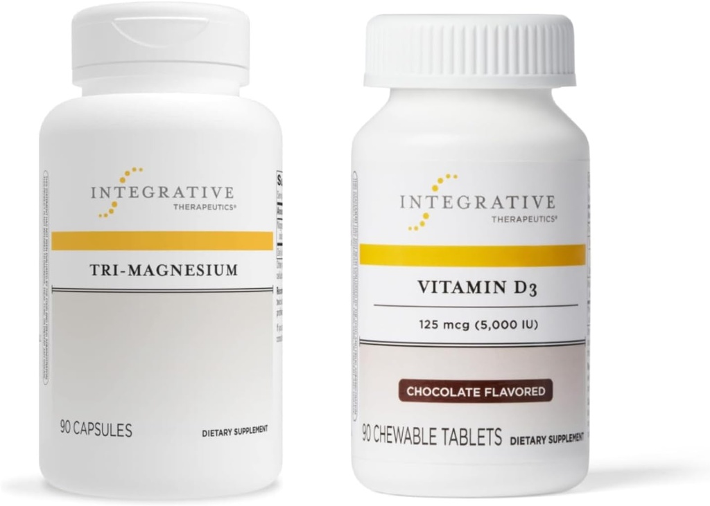 Integrative Therapeutics Bundle with Tri-Magnesium, 90 Capsules & Vitamin D3 125 mcg, 90 Flavored Chewables - Supports Heart Function & Bone Health* - Bone Health Support