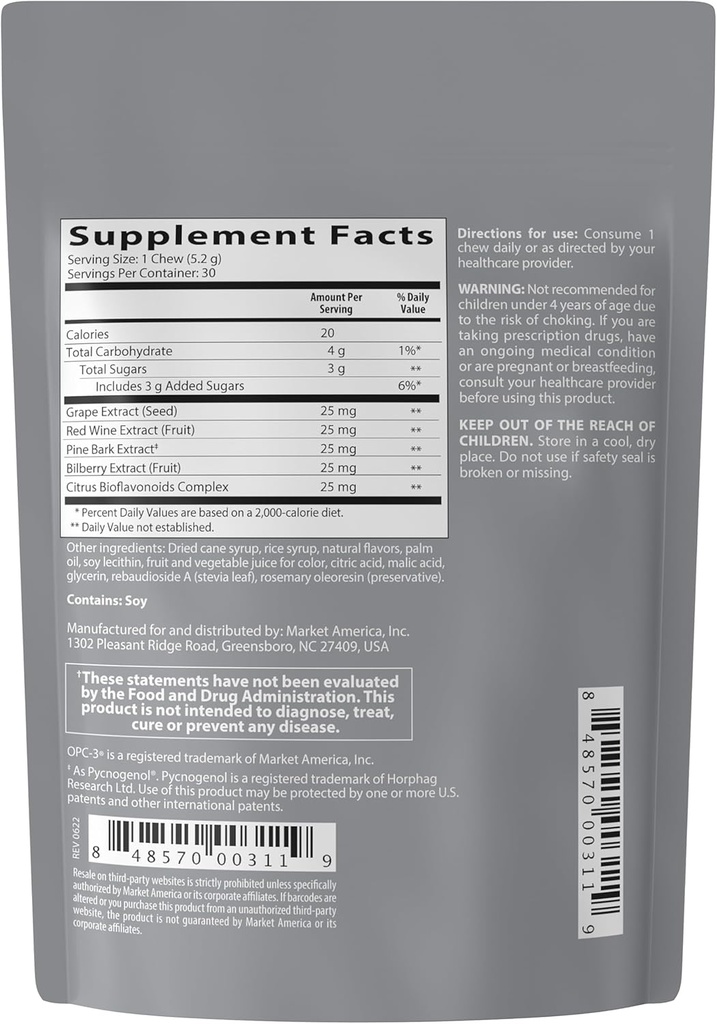 Isotonix Antioxidant Chews | Circulation, Vision & Skin Support | Grape Seed, Red Wine, Pine Bark (Pycnogenol®), Bilberry & Citrus Bioflavonoids | Chewable Antioxidant Supplement - 30 Count