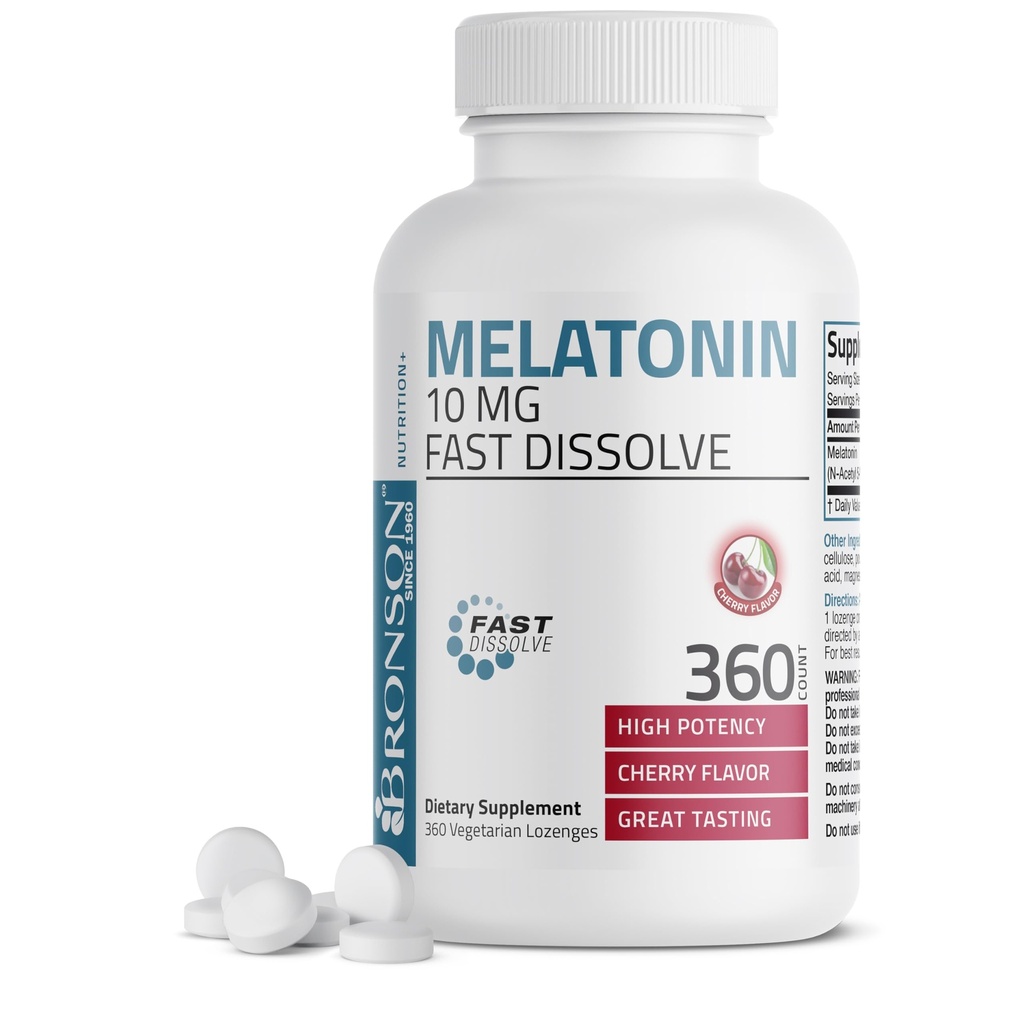 Bronson Melatonin 10mg Fast Dissolve Cherry Flavored Tablets Vegetarian Chewable Lozenges, 360 Count