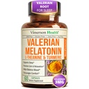 Valerian Root for Sleep – Melatonin 3mg Sleep Aid with L-Theanine – Organic Turmeric Curcumin Supplement with Ginger & Black Pepper for Daily Calm and Stress Relief Support – 60 Capsules