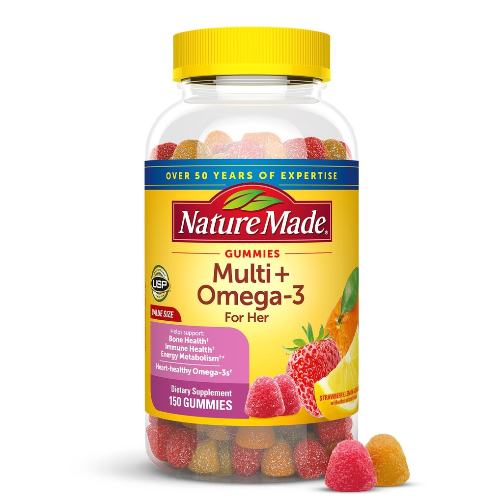 Nature Made Womens Gummy Multivitamins with Omega-3, Multivitamin for Women for Daily Nutritional Support, 150 Gummies, 75 Day Supply