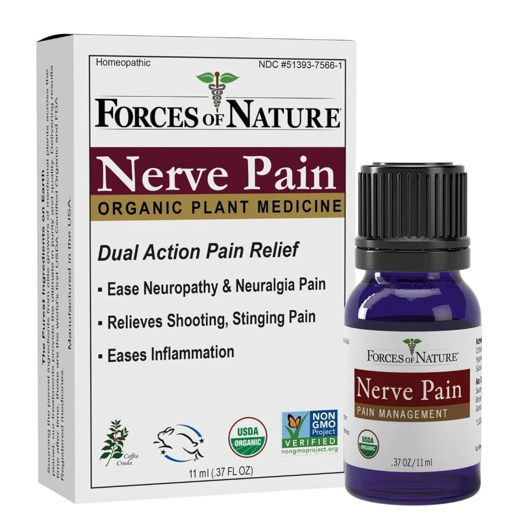 Forces of Nature | Nerve Pain Management Oil | 11ml | Certified Organic + Vegan + Gluten Free + All Natural, White