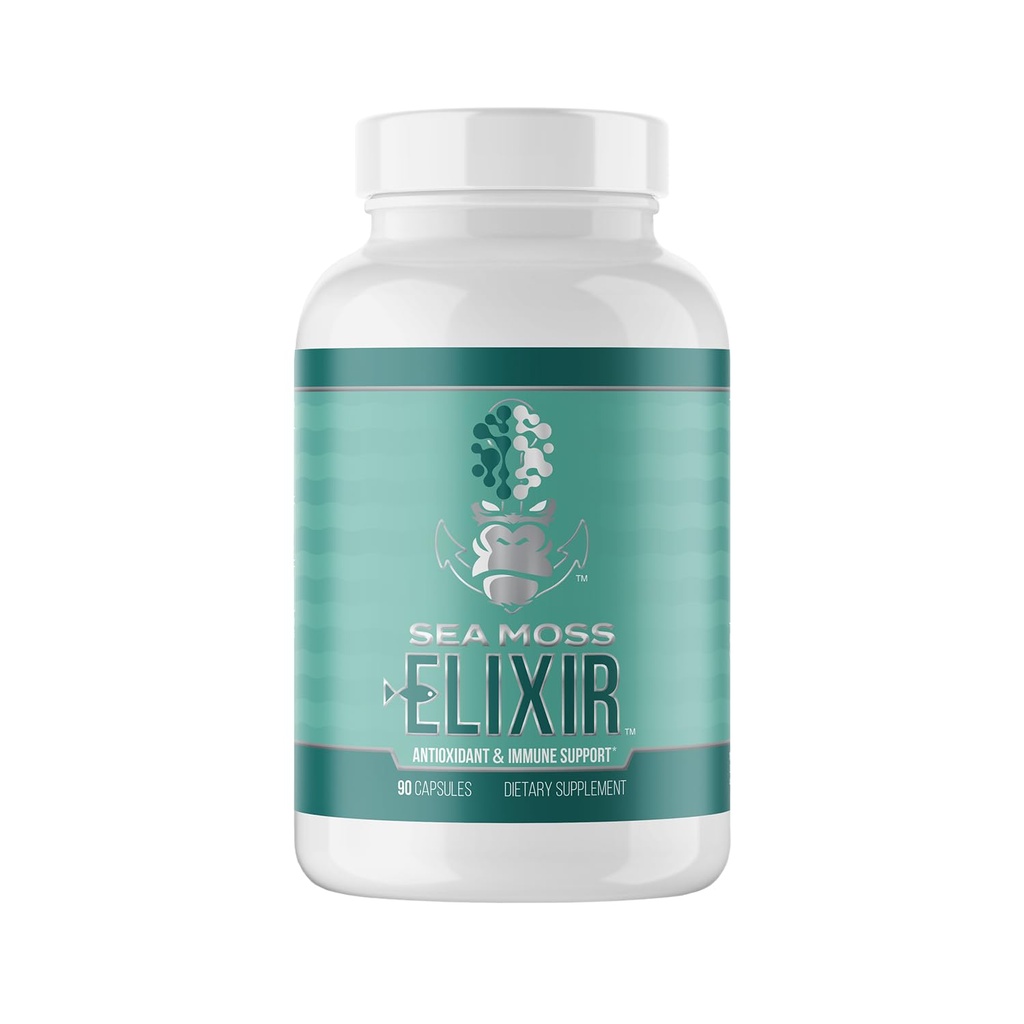 Gorilla Mind Sea Moss Elixir Capsules | Antioxidant Immune Support with Marine Macroalgae & Botanicals | Promotes Basal Metabolic Rate, Joint Comfort, and Cellular Health | 90ct Dietary Supplement