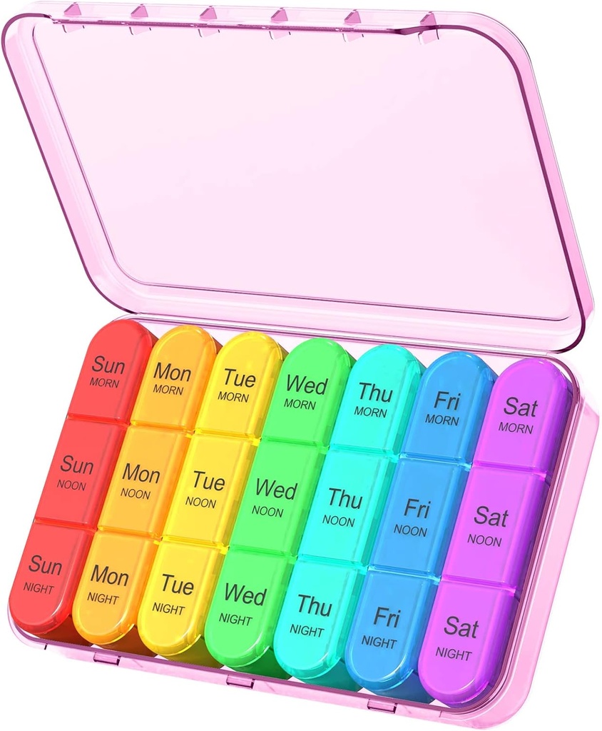 Daviky Daily Pill Box Organizer - 7 Day Pill Box with 3 Compartments, Holds Vitamins and Medication