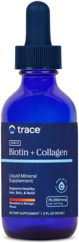 Trace Minerals Ionic Biotin Plus Collagen - High-Potency Supplement Supports Healthy Hair Growth & Skin - Biotin & Collagen Supplement Aids Healthy & Strong Joints - Strawberry Mango, 2 fl oz