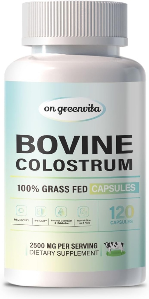 Bovine Colostrum Capsules Supplement 2000mg- 120 Capsules - Gut Health, Muscle Recovery, Energy, Hair, Skin and Immune Supplement | 50% IgG Cow Colostrum for Humans | Superfood, Gluten Free.