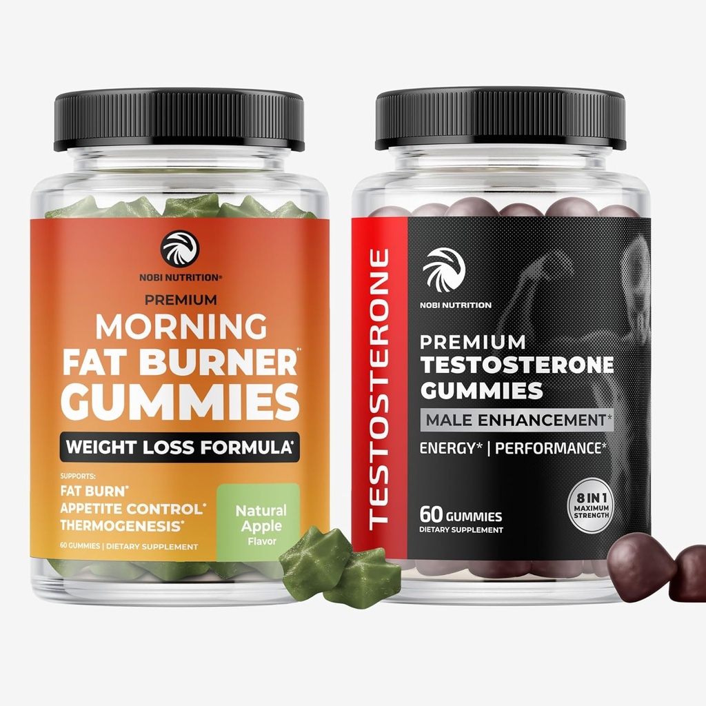 Morning Fat Burn Gummies & Testosterone Booster Suppplement | Test Booster Fat Burner & Metabolism Support with Green Tea & Raspberry Ketones | Appetite Suppressant & Energy Support | 1 Month Supply