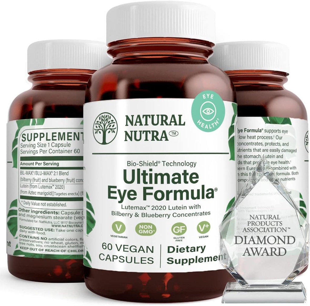 Natural Nutra Ultimate Eye Health Vitamins, Supplement, Improves Night Vision and Day Vision, Support Eye Health, Promote Ability to See Colors, Non GMO, Gluten Free, Bilberry Extract, 60 Capsules