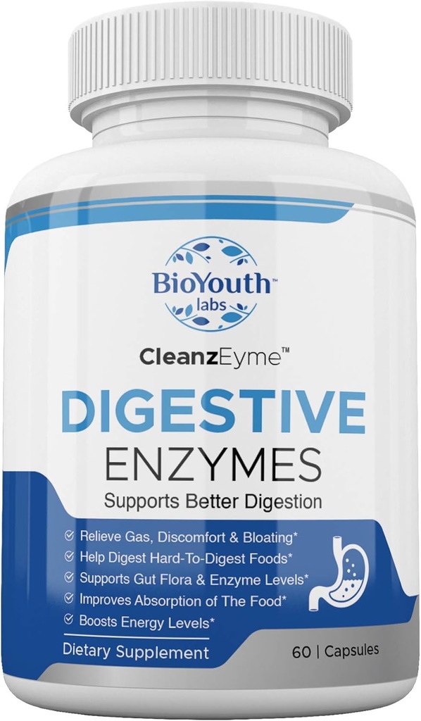 Labs Natural Digestive Enzymes & Probiotic Supplement for Adults, 60 Capsules - Nutritious Blend of Digestive Enzymes & Advantage Probiotic for Digestion & Digestive Health.