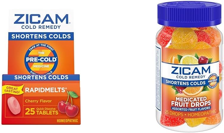 Zicam Cold Remedy with 25 Cherry Rapidmelts and 25 Assorted Fruit Drops, Zinc Homeopathic Cold Shortening Medicine