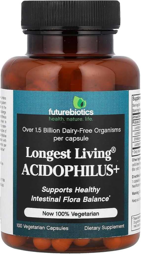 Futurebiotics Longest Living Acidophilus Plus Capsules, 100-Count