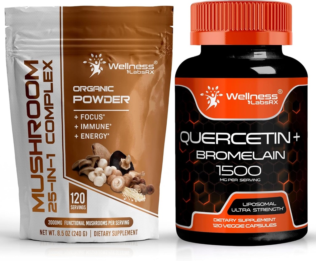 Mushroom Powder 2000mg - Quercetin with Bromelain Supplement - 1500mg