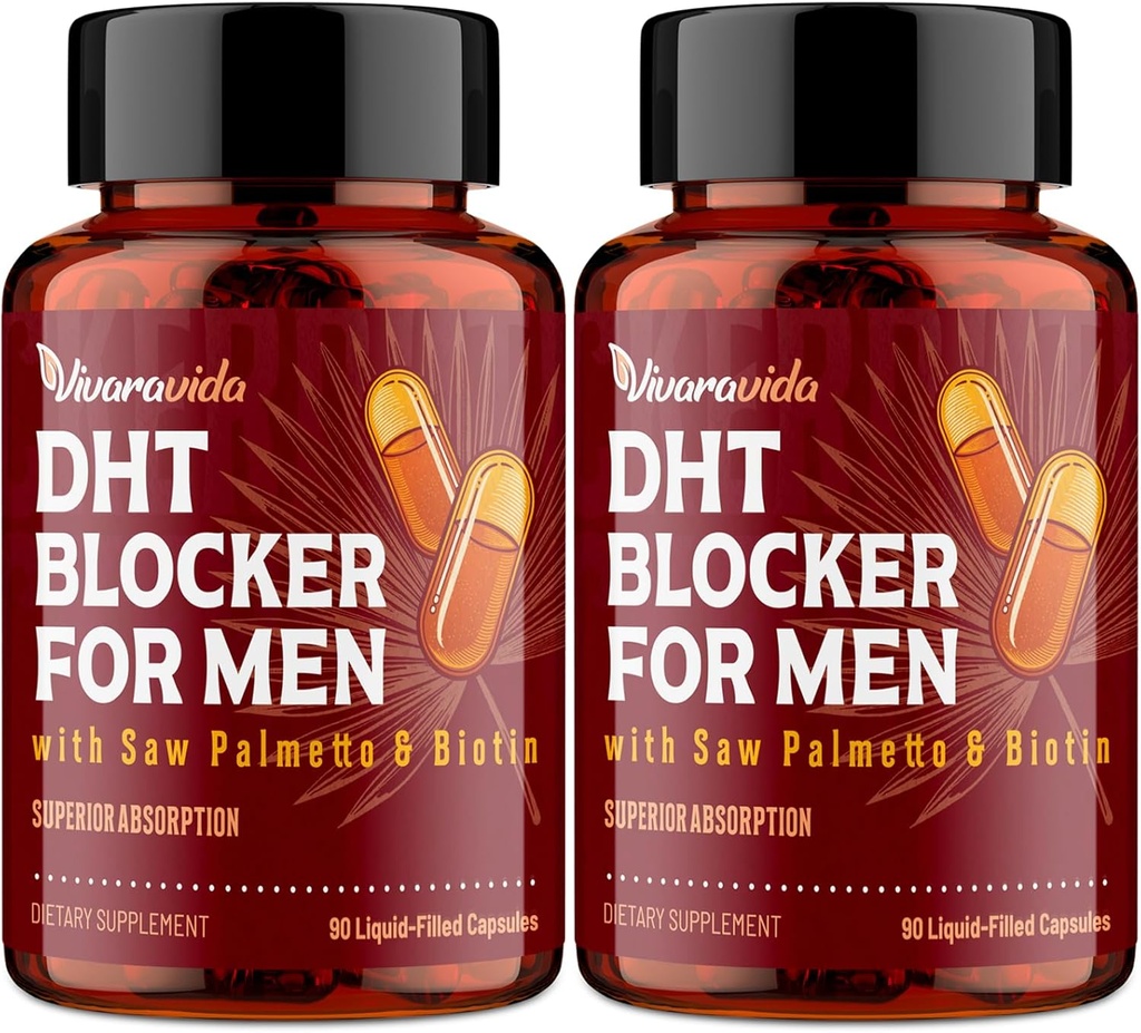 DHT Blocker for Men | Hair Growth Supplement with Saw Palmetto & Biotin - Hair Growth Vitamins - Hair Regrowth - Natural Hair Loss Supplements Liquid-Filled - Proprietary Herbal Blends (180 Capsules)