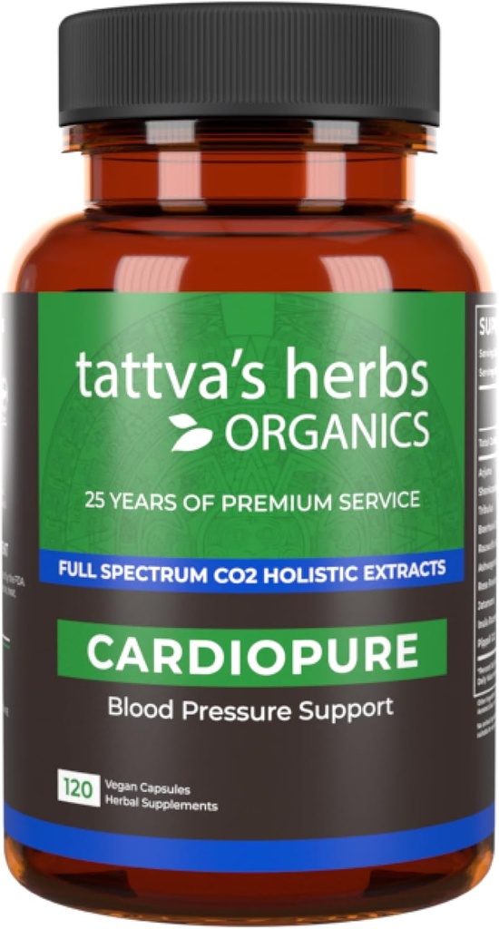 Tattva's Herbs Cardiopure Herbal Ayurvedic Supplement, Ashwagandha, Rauwolfia, & Arjuna Full Spectrum Co2 Extracts, Veggie Capsules, 120 Count