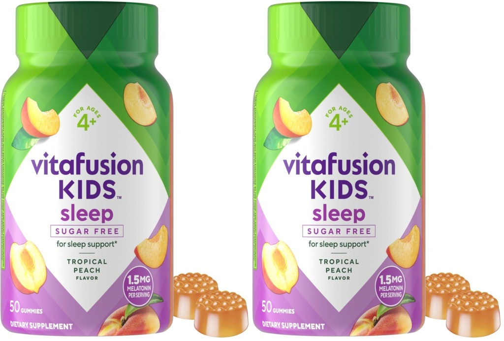 Vitafusion Kids Melatonin Gummy Supplements,Tropical Peach Flavored Sleep Support Supplements (1),50 Count (Pack of 2)