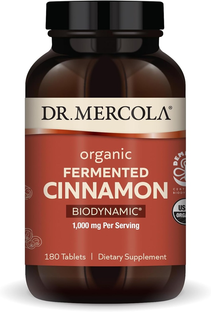 Dr. Mercola Biodynamic Organic Fermented Cinnamon, 90 Servings (180 Tablets), Dietary Supplement, 1000 mg Per Serving, Non-GMO, Certified USDA Organic, Demeter Certified Biodynamic