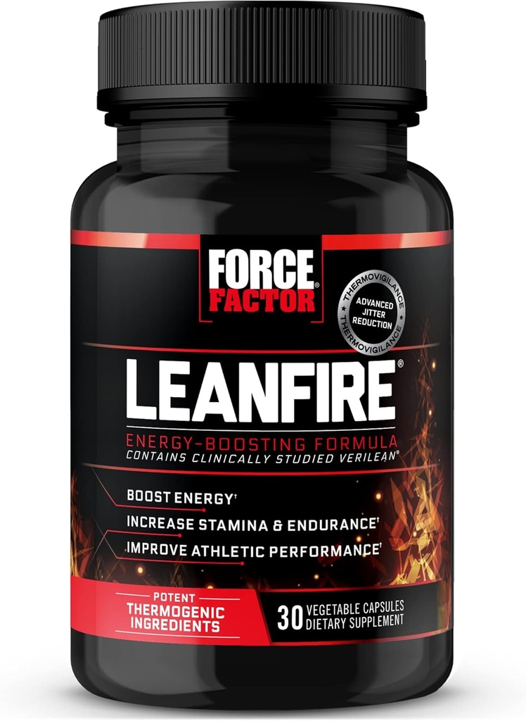 Force Factor LeanFire Pre Workout Energy Pills with Green Tea Extract and Caffeine to Increase Energy, Build Lean Muscle, Black, 30 Count (Pack of 1), Package May Vary