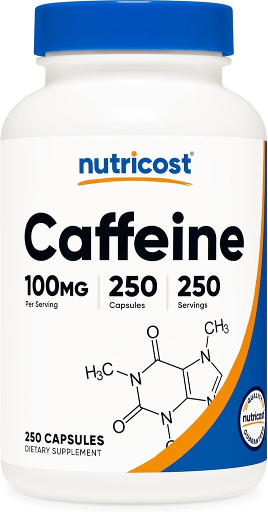 Nutricost Caffeine Pills 100mg Per Serving, 250 Capsules