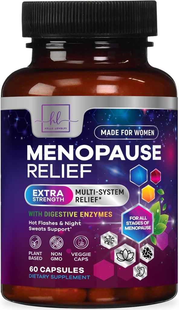 Menopause Supplements for Women, 8 Billion CFU Probiotics with Dong Quai, Chaste Berry, Black Cohosh - Hot Flash Night Sweats & Menopause Relief Probiotic for Vaginal, Digestive Health - 60 Capsules