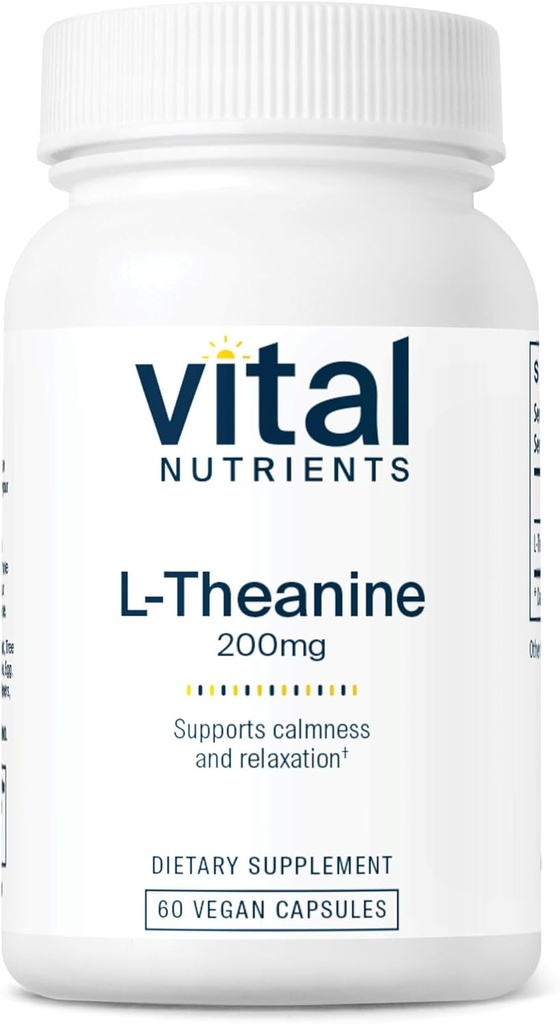 Vital Nutrients L-Theanine 200mg | Vegan Supplement | L Theanine Supplement Supports Normal Stress Levels and Cognitive Function* | Gluten, Dairy and Soy Free | 60 Capsules