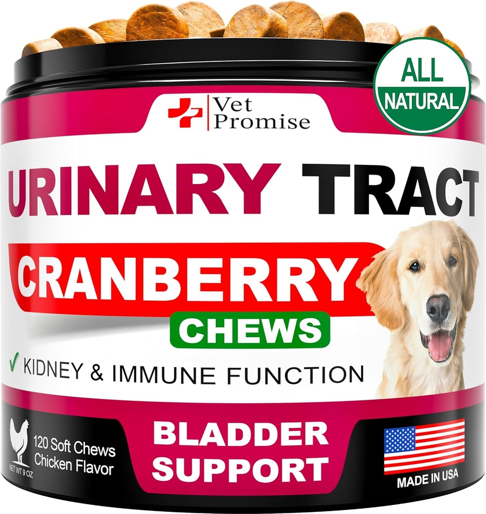 Dog UTI Treatment - Cranberry Supplement for Dogs UTI - Bladder Control - Urinary Tract Infection Treatment Medicine - Cranberry Supplement Vitamins Multivitamin Chews - Made in USA