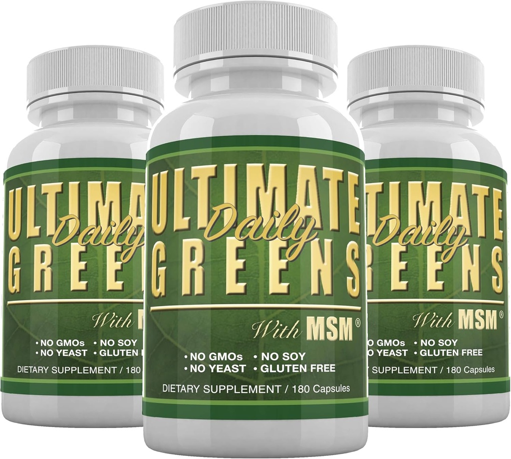 Ultimate Greens with MSM 1925 mg 540 Capsules Vegan Friendly No GMO Gluten or Soy