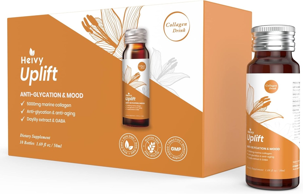 Liquid Collagen Supplement, Collagen Drink, Collagen Peptides, Age-Defying and Brighten up Your Day, Ageless Beauty, Hydrolyzed Collagen, with CoQ10, 1.69 fl.oz./Bottle (1 Box,10 Bottles)