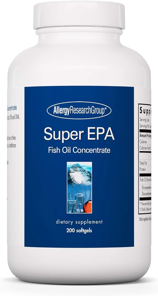 Allergy Research Group Super EPA - Omega 3 Supplement, Fish Oil Concentrate, EPA, DHA, Omega 3 Fatty Acids, Sustainably-Sourced Anchovies, Softgels - 200 Count