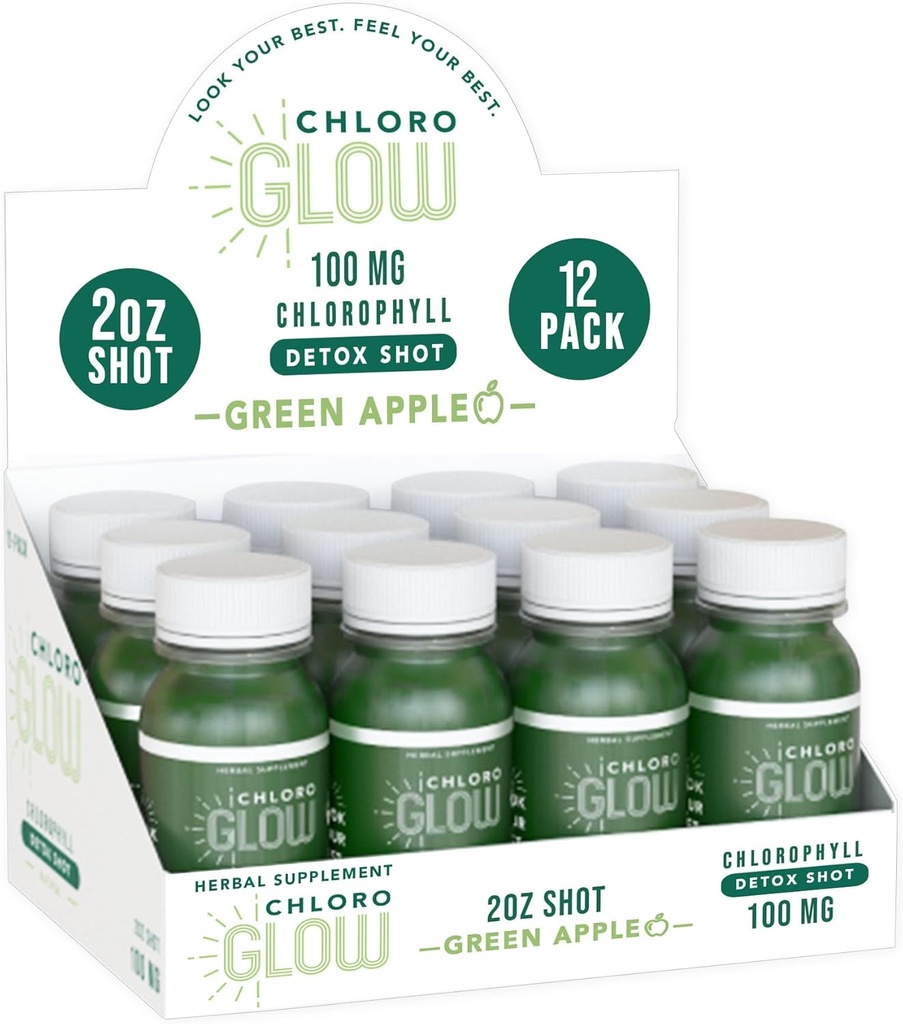 Chlorophyll Shots – Organic Plant-Based Green Apple Drink for Immune Support & Body Cleanse – Natural Supplement (12 Pack)