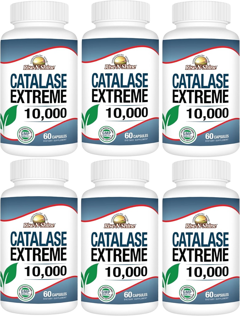 Rise-N-Shine Catalase Extreme Supplement 10,000 with Saw Palmetto, Biotin, Fo-Ti, PABA - Hair Supplements for Strong Hair - 360 Capsules - Pack of 6 (180-day Supply)